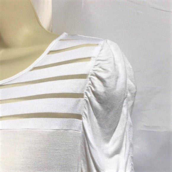 INC International Concepts Womens Top Size P/M Striped Sheer Petite Casual White - Picture 3 of 5